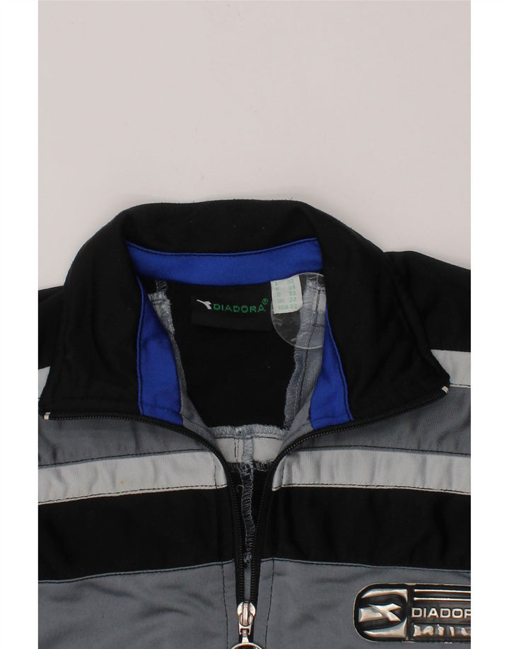 DIADORA Boys Graphic Tracksuit Top Jacket 7-8 Years Grey Striped Polyester Vintage Diadora and Second-Hand Diadora from Messina Hembry 