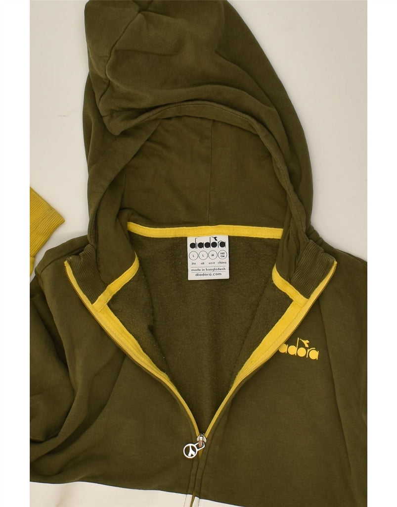 DIADORA Boys Zip Hoodie Sweater 10-11 Years Large Khaki Colourblock Cotton | Vintage Diadora | Thrift | Second-Hand Diadora | Used Clothing | Messina Hembry 