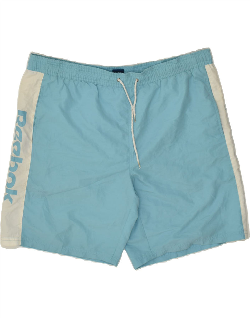 REEBOK Mens Graphic Swimming Shorts XL Blue Colourblock | Vintage Reebok | Thrift | Second-Hand Reebok | Used Clothing | Messina Hembry 