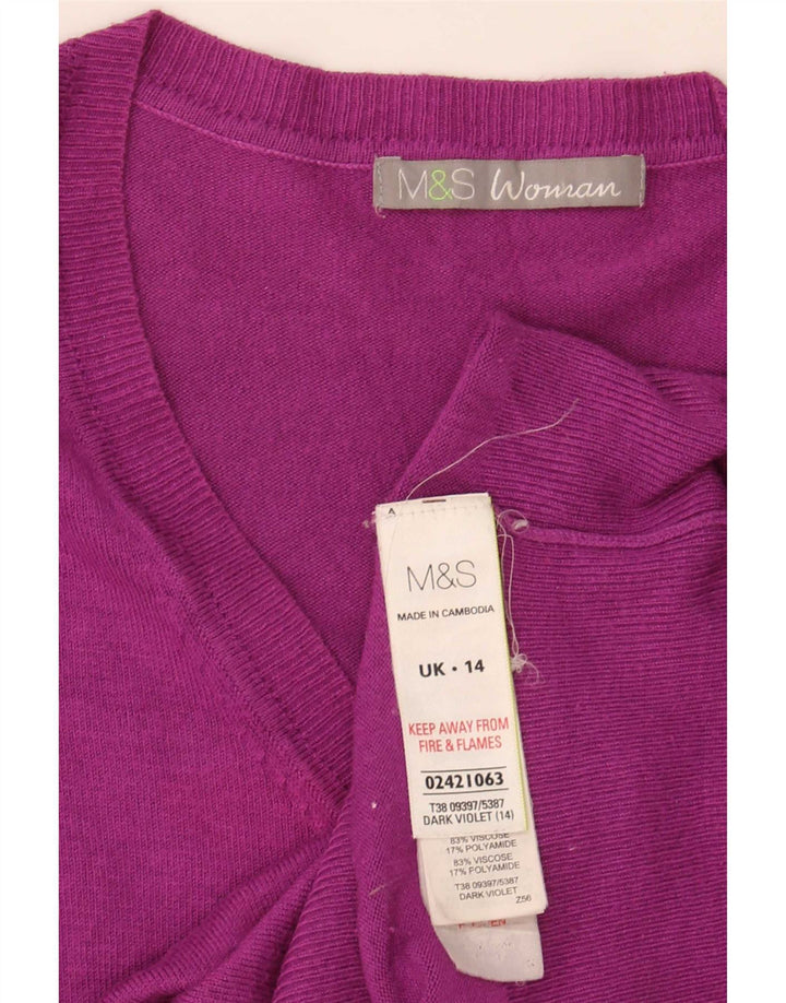 Marks & Spencer Womens V-Neck Jumper Sweater UK 14 Medium Maroon Viscose