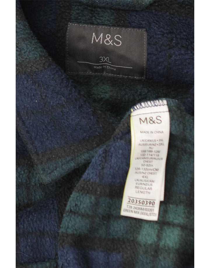 Marks & Spencer Mens Overshirt Fleece Shirt 3XL Green Check Polyester