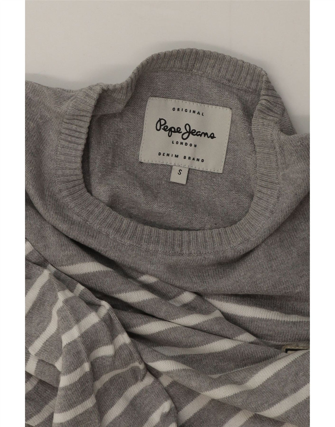 PEPE Jeans Mens Crew Neck Jumper Sweater Small Grey Striped
