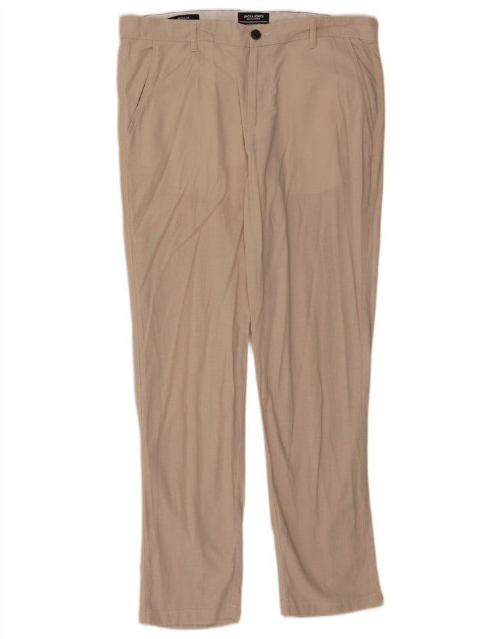 Jack & Jones Mens Straight Regular W34 L32 Beige Cotton