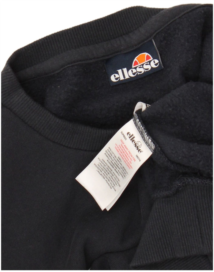 ELLESSE Womens Crop Graphic Sweatshirt Jumper UK 10 Small Black Cotton