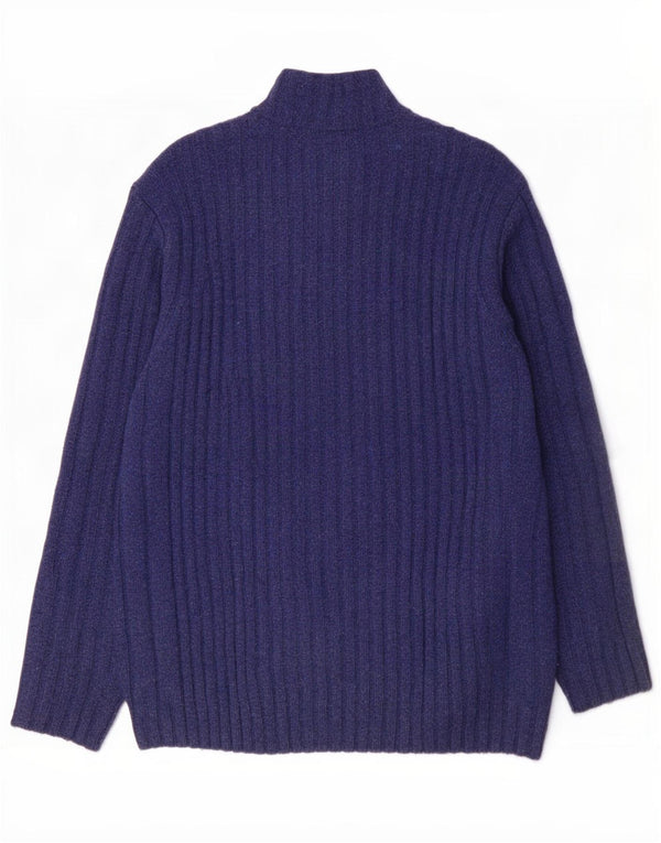 Harvey Miller Mens Graphic Cardigan Sweater Medium Blue Wool