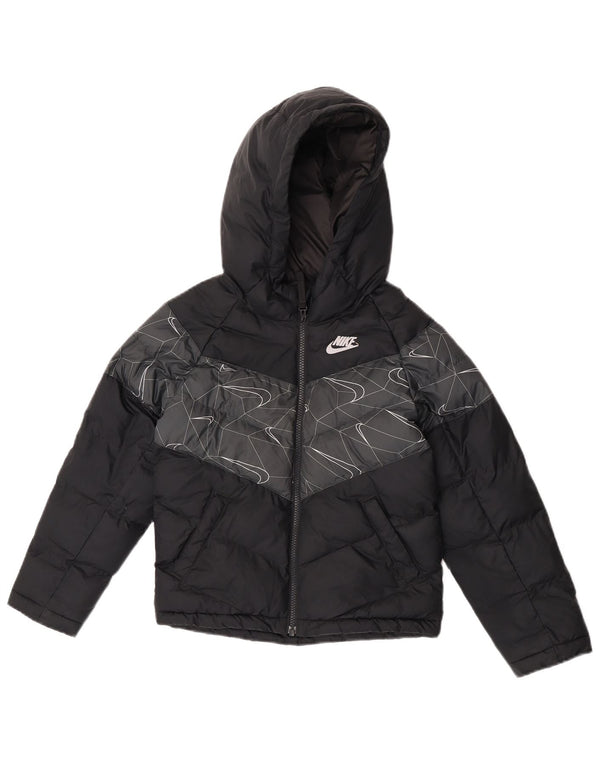NIKE Boys Graphic Hooded Padded Jacket 6-7 Years XS  Black Colourblock