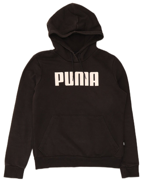Puma Womens Graphic Hoodie Jumper UK 10 Small Black Cotton