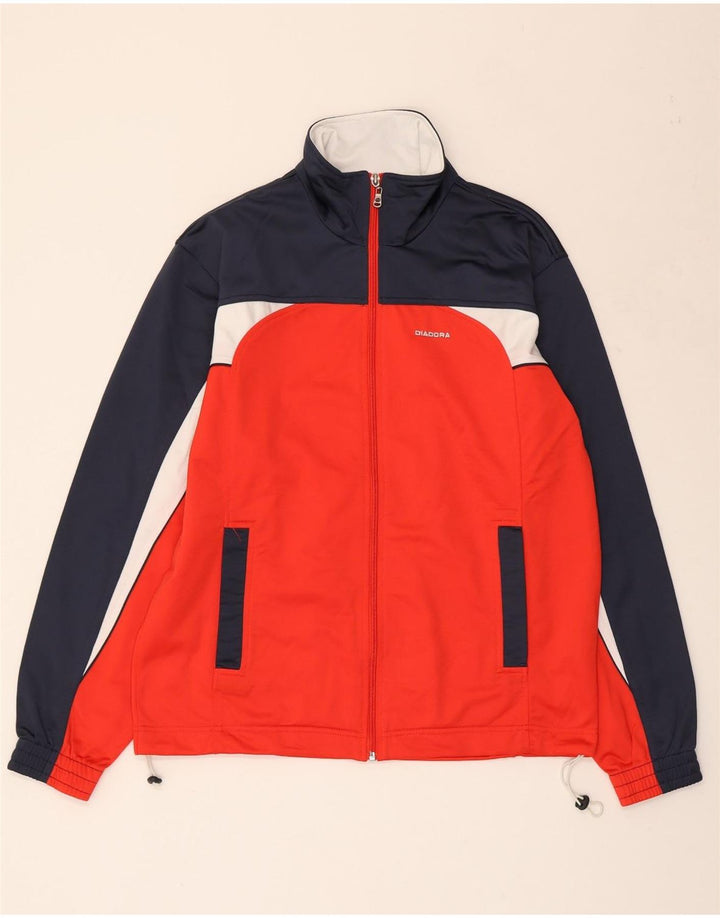 DIADORA Mens Tracksuit Top Jacket Medium Red Colourblock Polyester