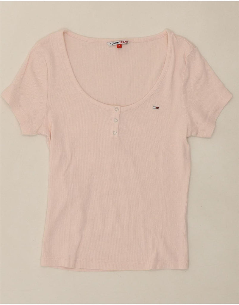 TOMMY HILFIGER Womens T-Shirt Top UK 12 Medium Pink Cotton Vintage Tommy Hilfiger and Second-Hand Tommy Hilfiger from Messina Hembry 