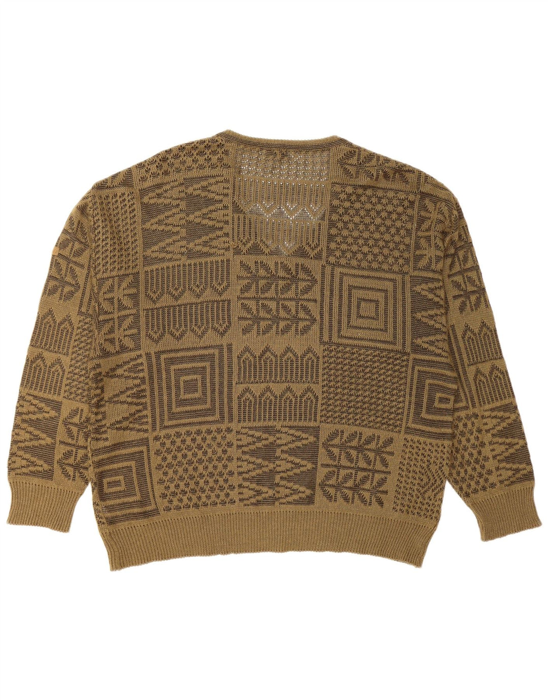 MARZ Mens V-Neck Jumper Sweater IT 54 XL Khaki Patchwork Linen
