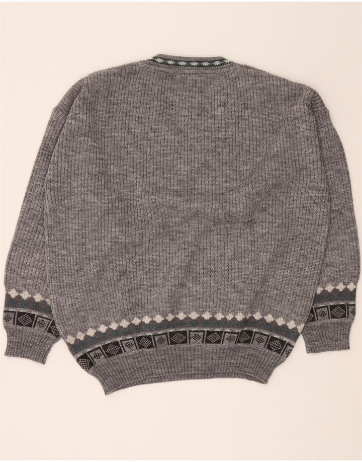 VINTAGE Mens V-Neck Jumper Sweater IT 52 Large Grey Argyle/Diamond Acrylic Vintage Vintage and Second-Hand Vintage from Messina Hembry 