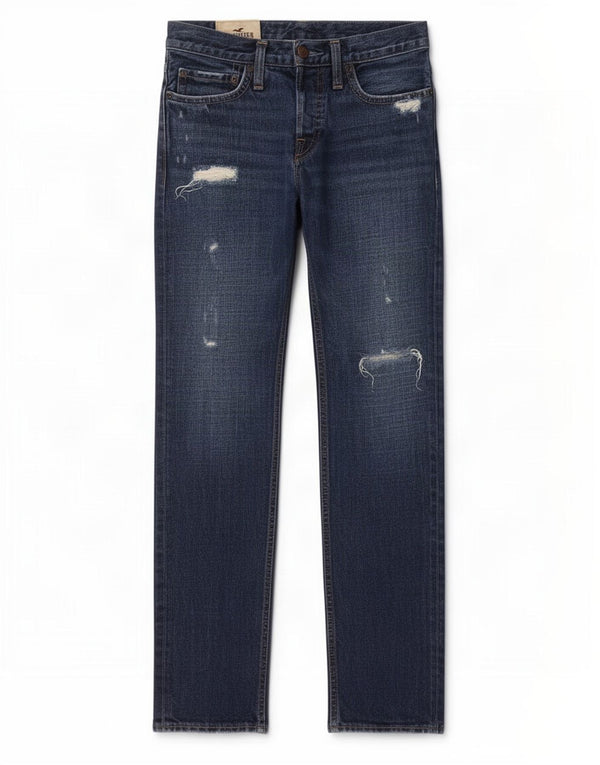 Hollister Mens Distressed Slim Jeans W28 L30 Navy Blue Cotton