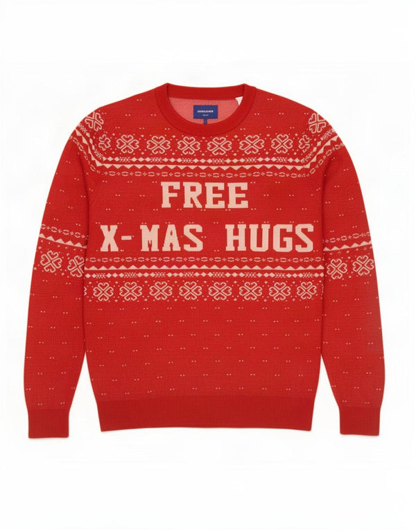 Jack & Jones Mens Graphic Crew Neck Jumper Sweater Large Red Fair Isle