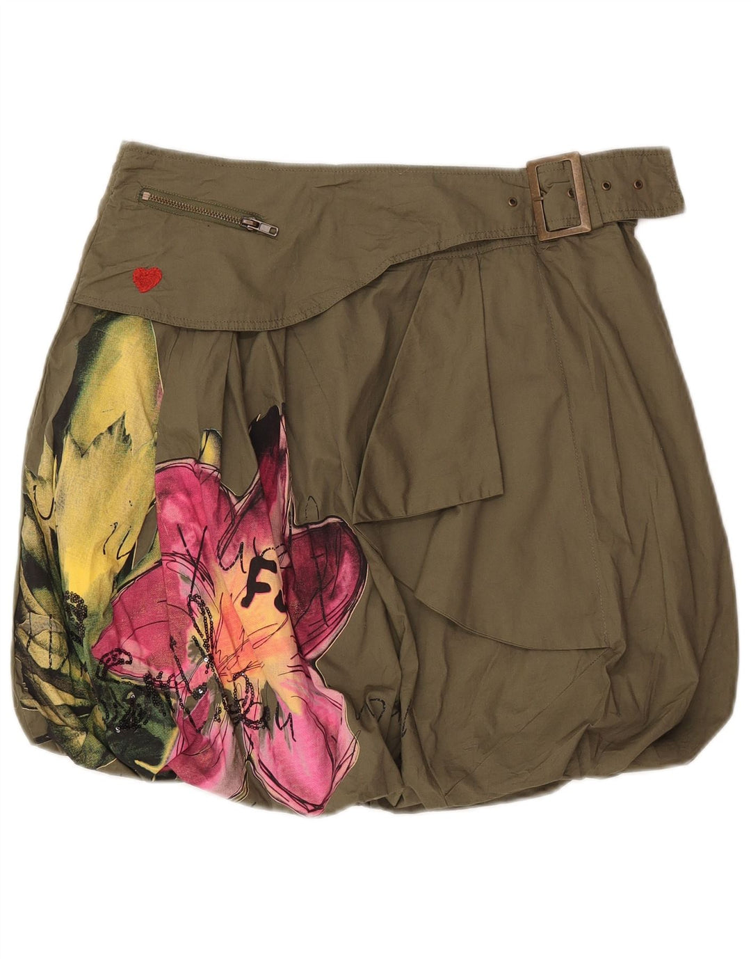Desigual Womens Bubble Skirt W32 Large Khaki Floral