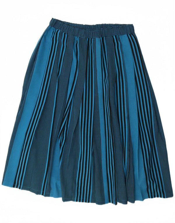 VINTAGE Womens Pleated Skirt IT 44 Medium W32  Blue Striped Polyester