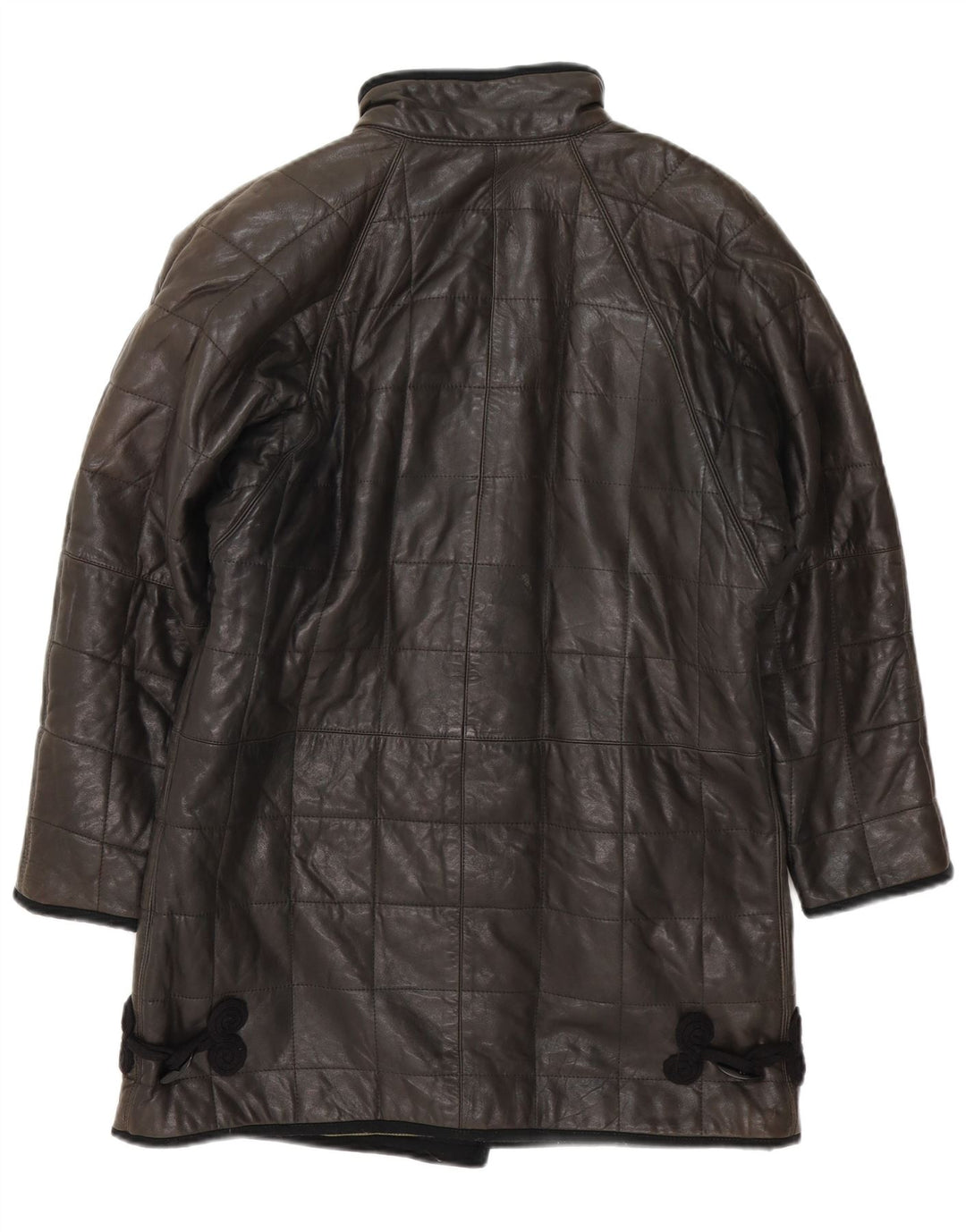 Vintage Womens Padded Leather Coat UK 12 Medium Black