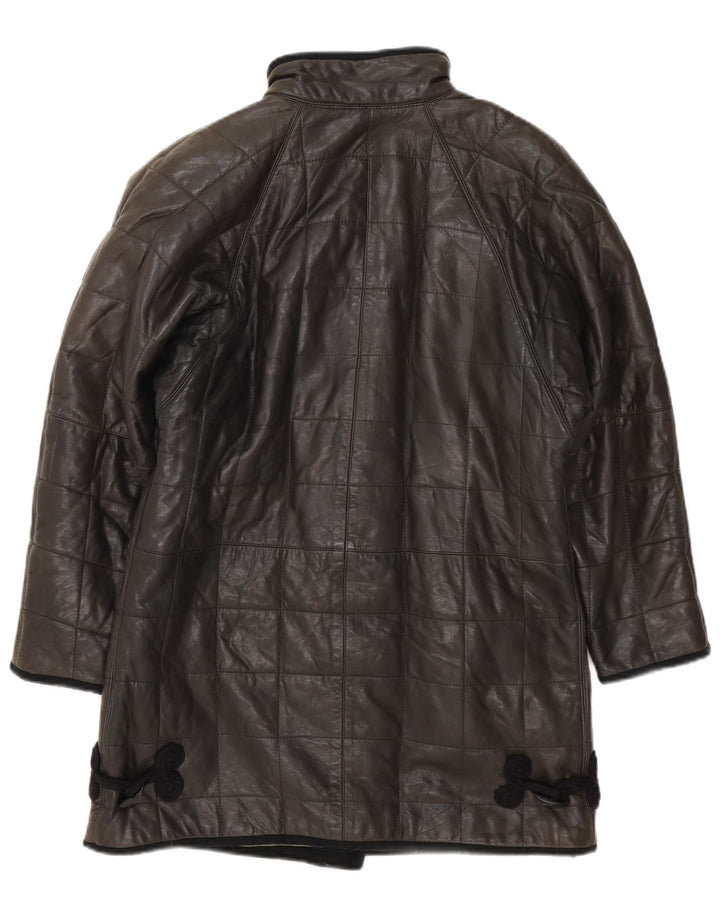 Vintage Womens Padded Leather Coat UK 12 Medium Black