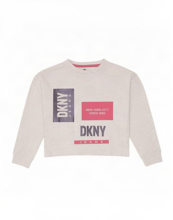 Dkny Girls Graphic Sweatshirt Jumper 3-4 Years Grey Cotton