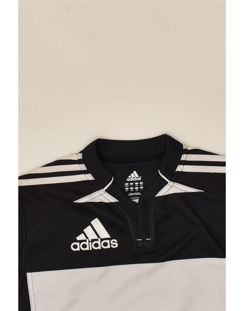 ADIDAS Boys T-Shirt Top 13-14 Years Large Black Striped Polyester | Vintage Adidas | Thrift | Second-Hand Adidas | Used Clothing | Messina Hembry 