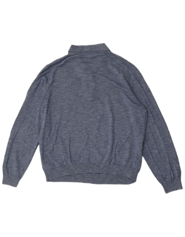 Marks & Spencer Mens Polo Neck Jumper Sweater XL Blue Flecked Cotton