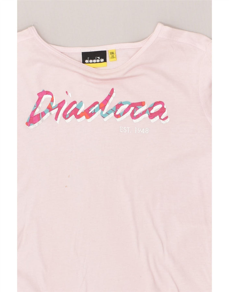 DIADORA Girls Graphic T-Shirt Top 13-14 Years 2XL  Pink Cotton | Vintage Diadora | Thrift | Second-Hand Diadora | Used Clothing | Messina Hembry 