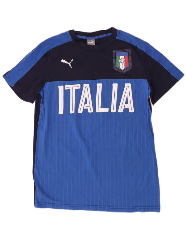 Puma Boys Italia Graphic T-Shirt Top 15-16 Years Navy Blue Colourblock