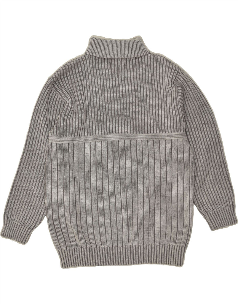 VINTAGE Mens Zip Neck Jumper Sweater Large Grey Striped Acrylic | Vintage Vintage | Thrift | Second-Hand Vintage | Used Clothing | Messina Hembry 