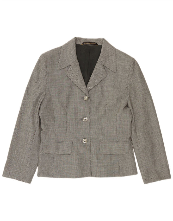 Marks & Spencer Womens 3 Button Blazer Jacket UK 14 Large Grey Houndstooth