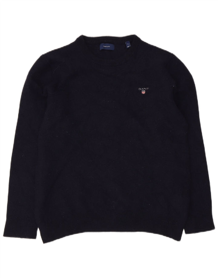 Gant Womens Crew Neck Jumper Sweater UK 14 Large Navy Blue Wool