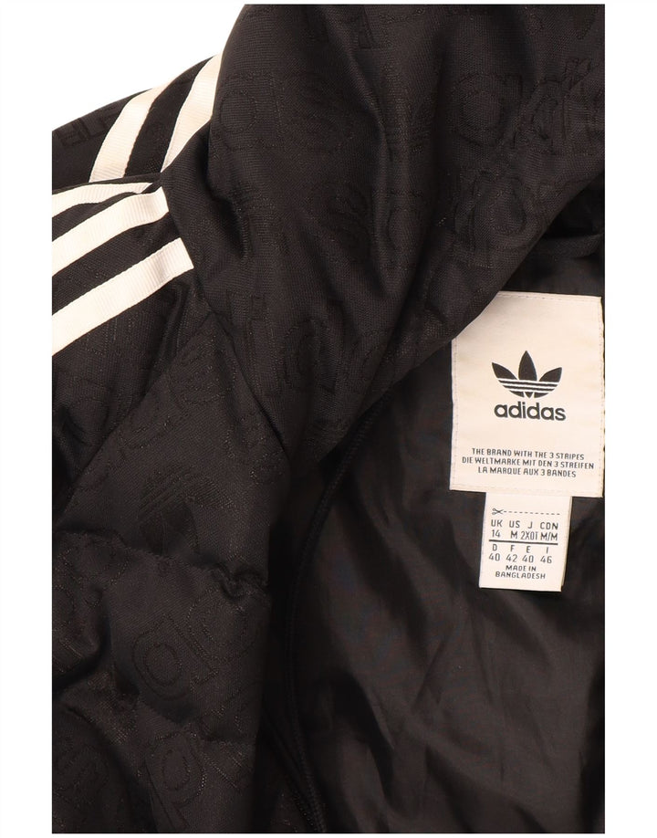 ADIDAS Womens Hooded Padded Jacket UK 14 Medium Black Polyester Logo