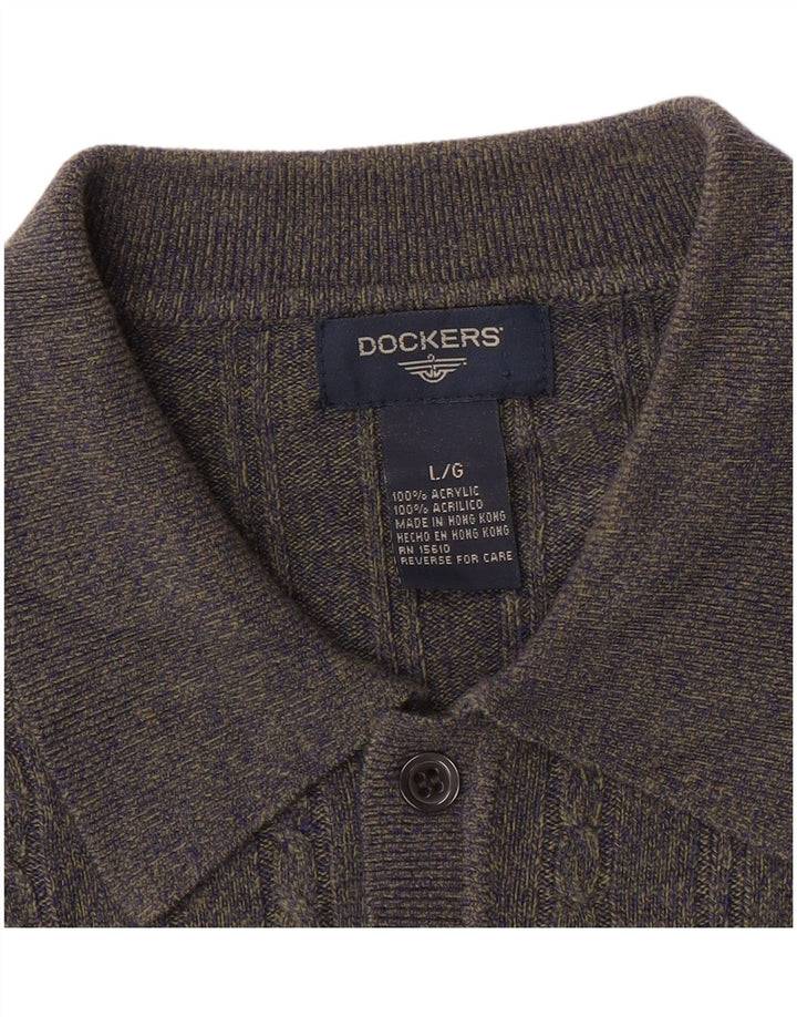 Dockers Mens Polo Neck Jumper Sweater Large Grey Flecked Acrylic