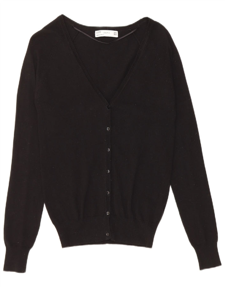 Zara Womens Cardigan Sweater UK 12 Medium Black Cotton
