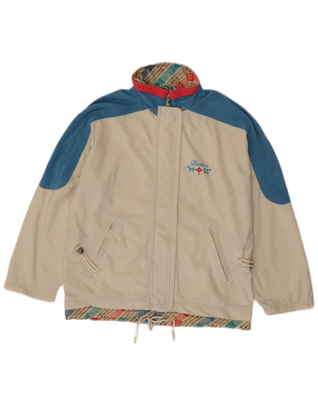 Diadora Womens Tracksuit Top Jacket UK 10 Small Off White Colourblock