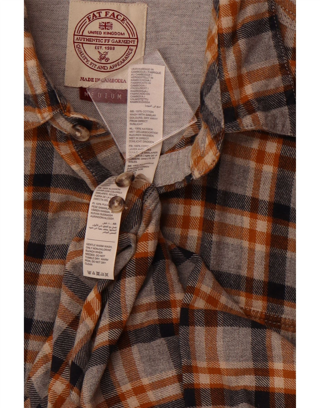Fat Face Mens Regular Fit Flannel Shirt Medium Grey Plaid Cotton Classic