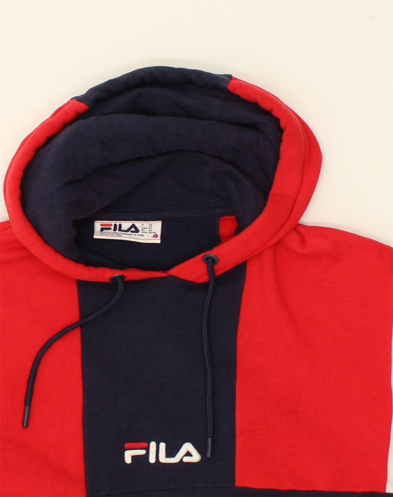 FILA Womens Graphic Hoodie Jumper UK 6 XS Multicoloured Colourblock Cotton | Vintage Fila | Thrift | Second-Hand Fila | Used Clothing | Messina Hembry 