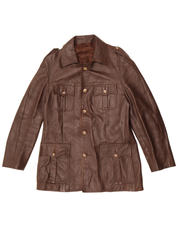 Vintage Mens Military Leather Jacket UK 36 Small Brown