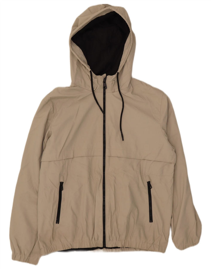 Zara Mens Hooded Bomber Jacket UK 38 Medium Beige Polyethylene