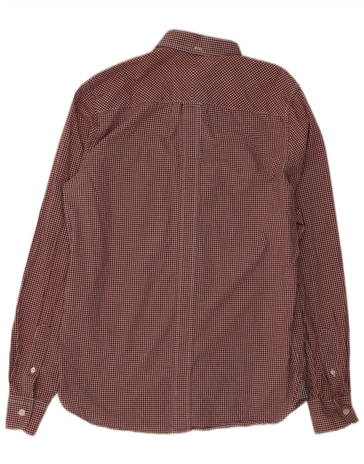 Fred Perry Mens Shirt Small Burgundy Gingham Cotton