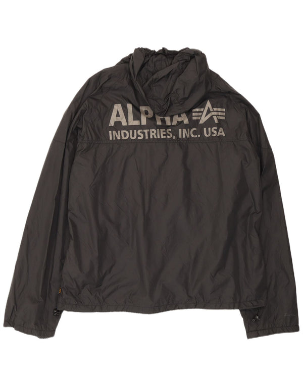 Alpha Industries Mens Graphic Hooded Rain Jacket UK 50 5XL Black Polyamide