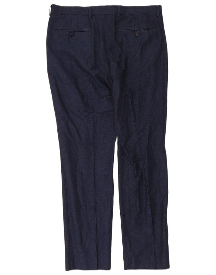 Marks & Spencer Mens Slim Suit Trousers W34 L31 Navy Blue Cotton