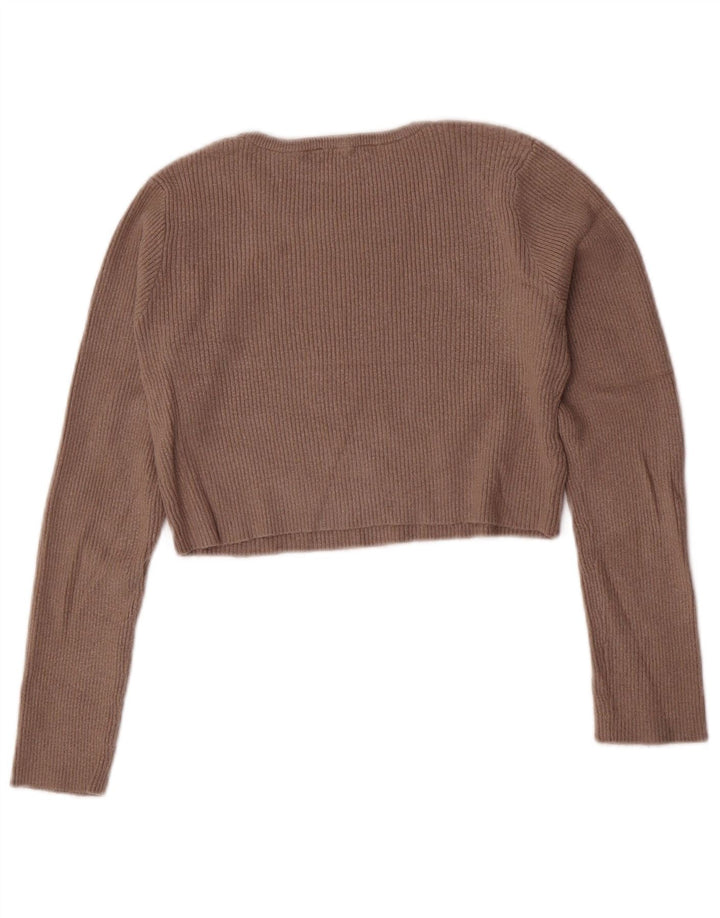 ZARA Womens Crop Top Long Sleeve UK 14 Large Brown Viscose