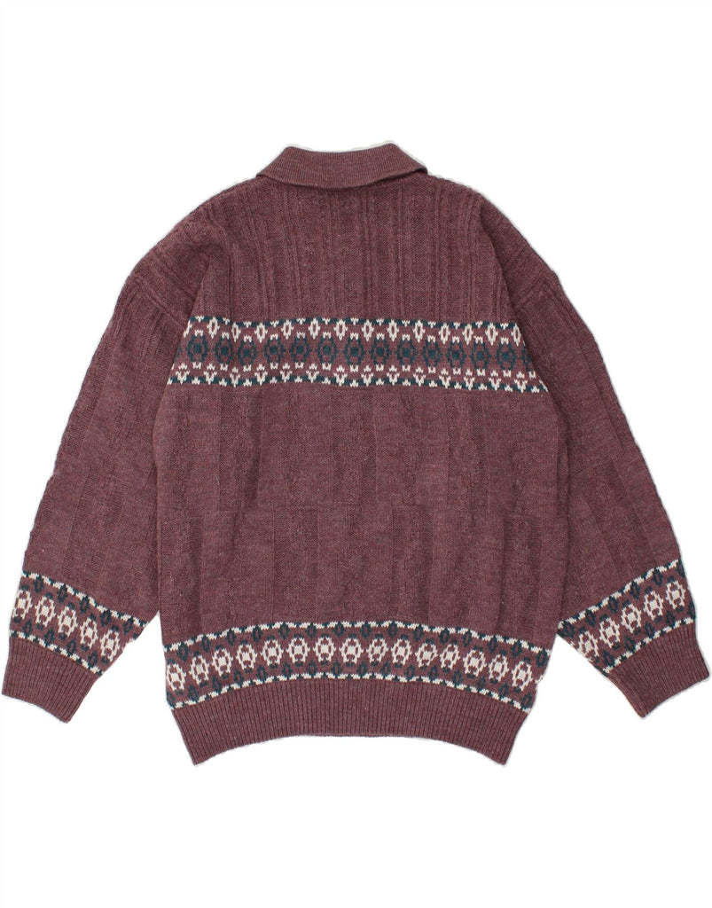 VINTAGE Mens Polo Neck Jumper Sweater Large Maroon Fair Isle Wool | Vintage Vintage | Thrift | Second-Hand Vintage | Used Clothing | Messina Hembry 