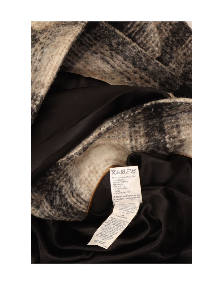Marks & Spencer Womens Double Breasted Coat UK 14 Large Beige Check