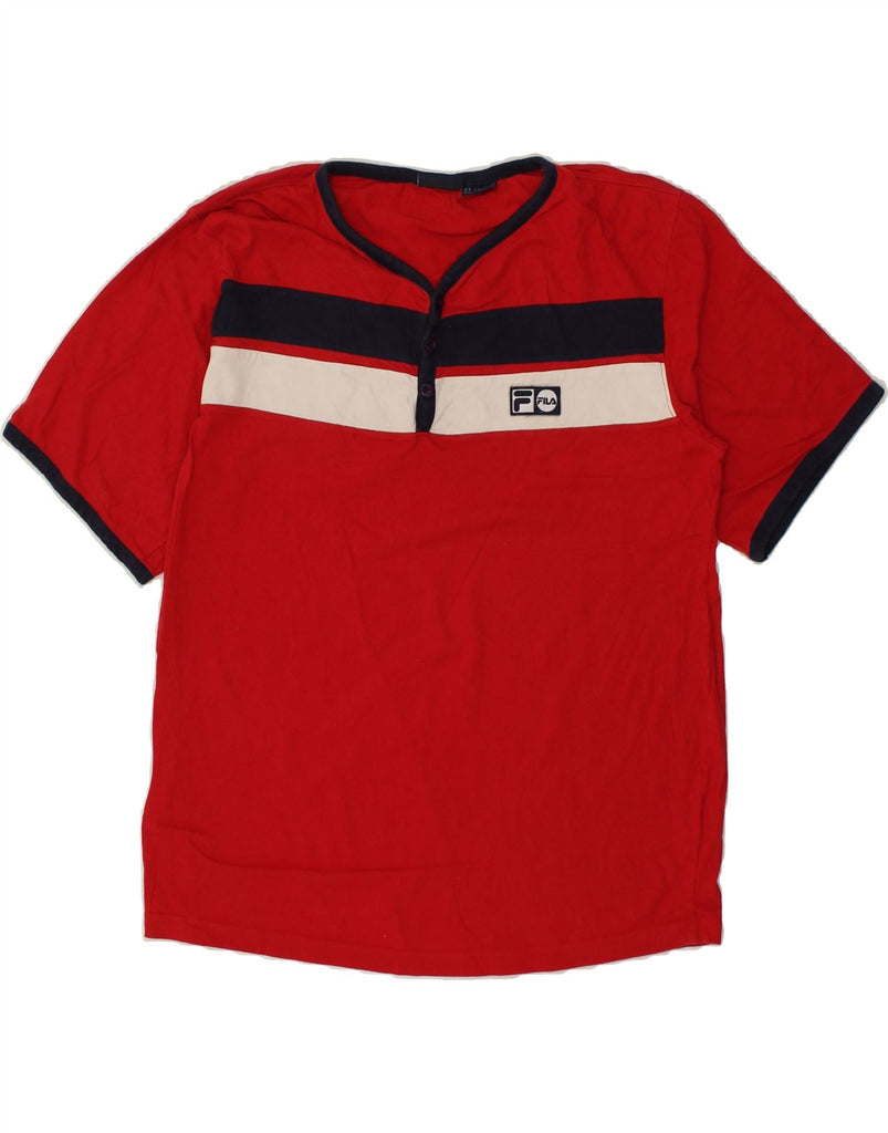 FILA Mens Graphic T-Shirt Top 2XL Red Colourblock Cotton | Vintage Fila | Thrift | Second-Hand Fila | Used Clothing | Messina Hembry 