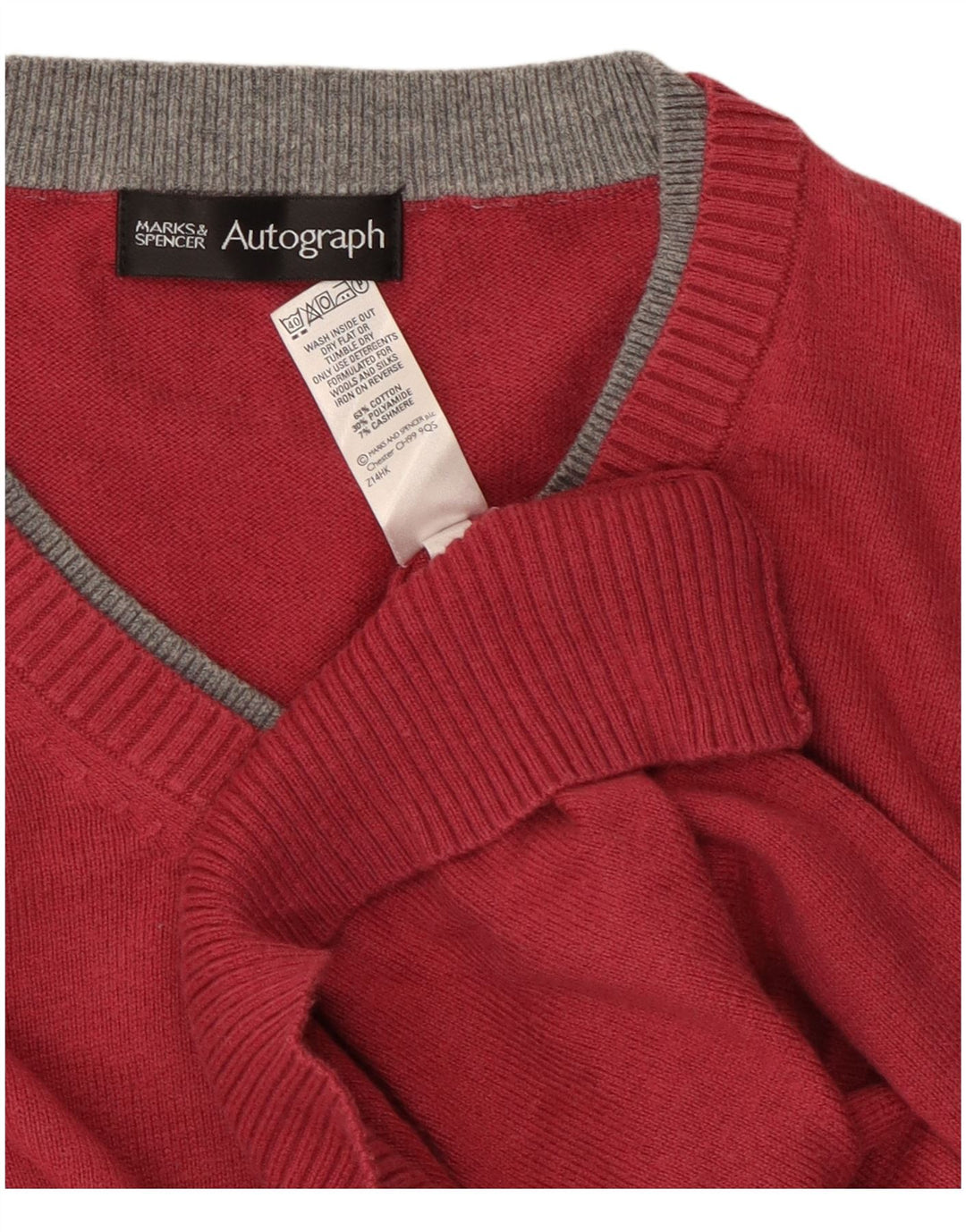 Marks & Spencer Mens Autograph V-Neck Jumper Sweater Medium Burgundy Cotton