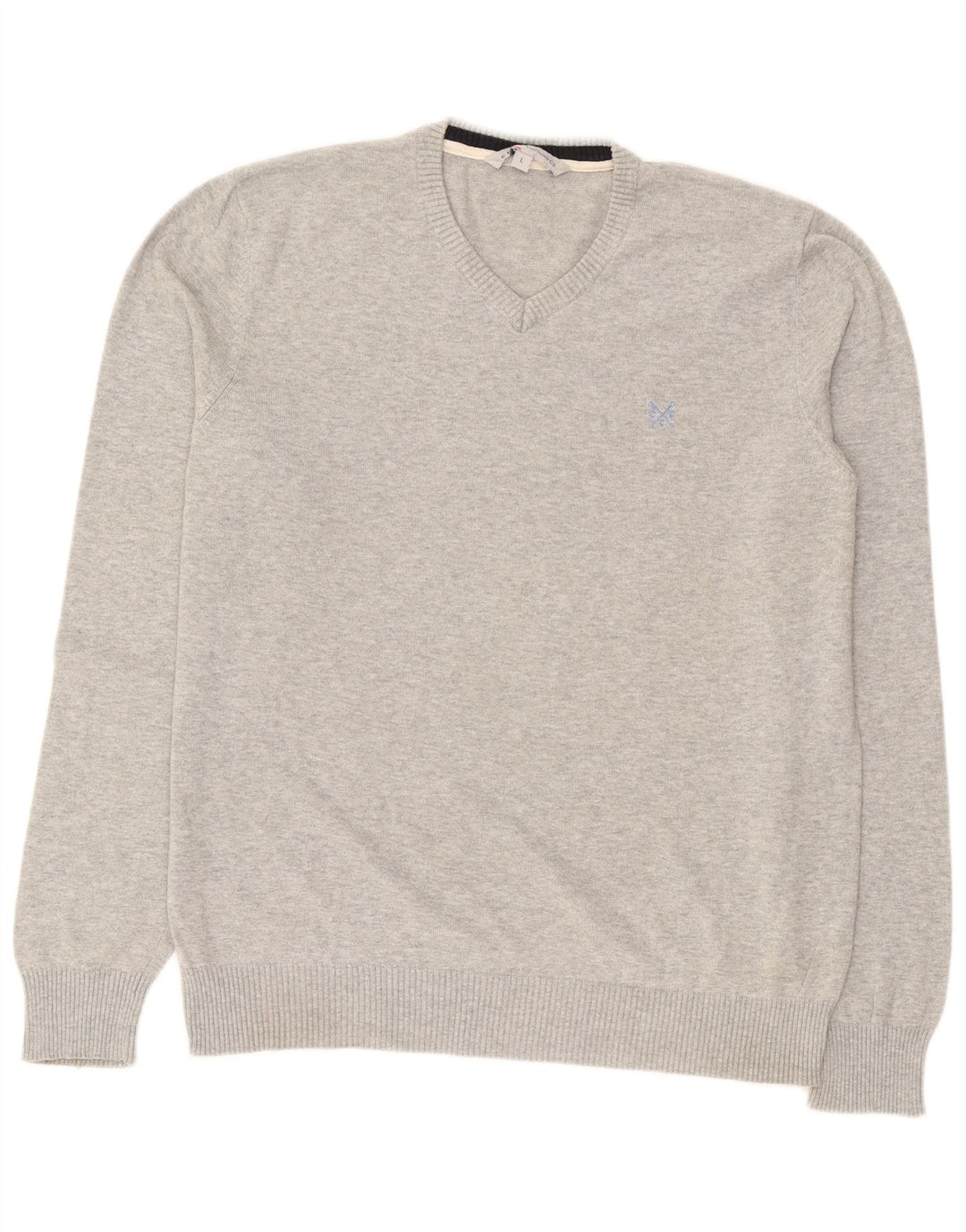 CREW CLOTHING Mens V-Neck Jumper Sweater Large Grey Cotton