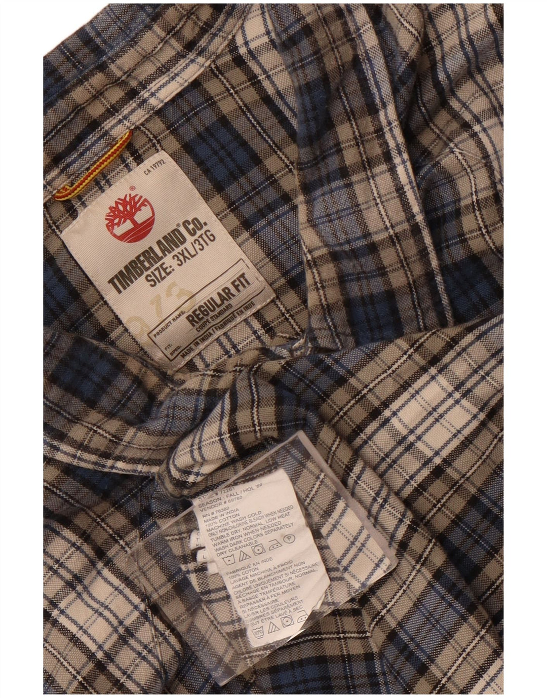 Timberland Mens Regular Fit Flannel Shirt 3XL Grey Check Cotton