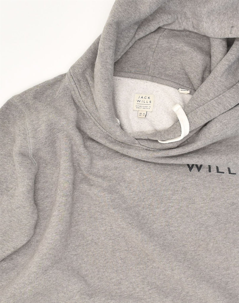 JACK WILLS Womens Graphic Hoodie Jumper UK 12 Medium Grey Cotton | Vintage Jack Wills | Thrift | Second-Hand Jack Wills | Used Clothing | Messina Hembry 