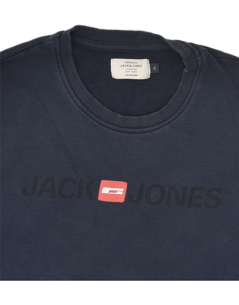 JACK & JONES Mens Graphic Sweatshirt Jumper XL Navy Blue Cotton | Vintage Jack & Jones | Thrift | Second-Hand Jack & Jones | Used Clothing | Messina Hembry 