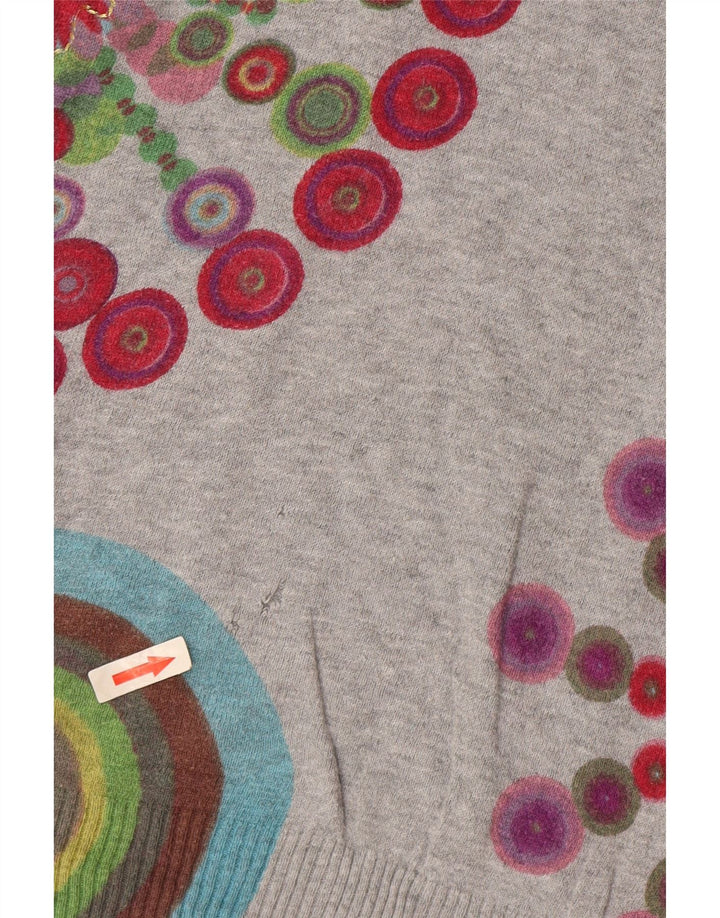 Desigual Womens Boat Neck Jumper Sweater UK 14 Medium Grey Geometric